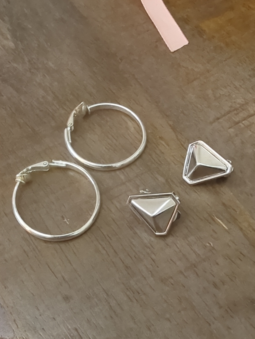 Silver Hoop Earrings with Geometric Clip-On Studs - Silver